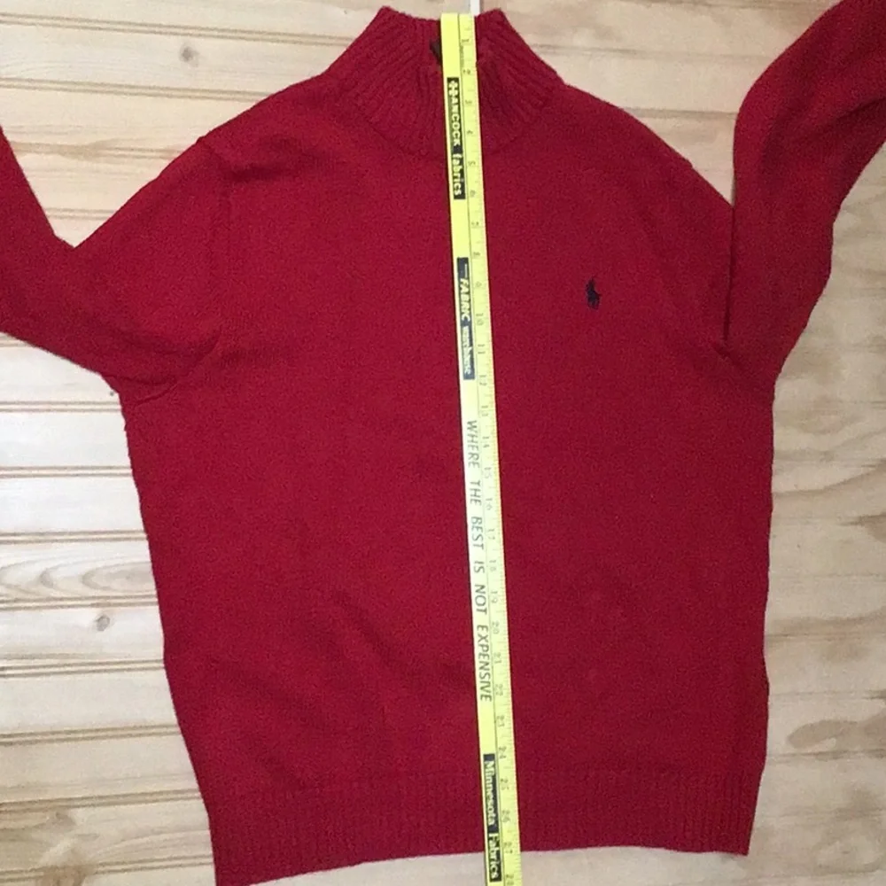 Polo Ralph Lauren Quarter Zip Black Logo Leather tab Zipper Red‎ Sweater Large